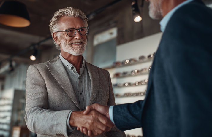 Optician shaking hands with a successor